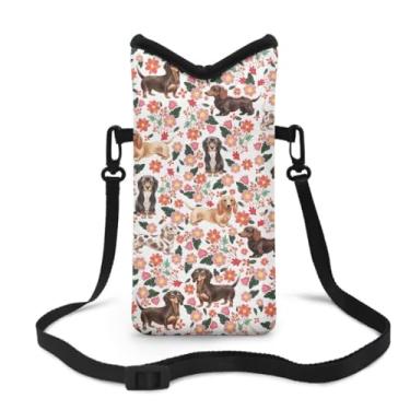 Imagem de Jeiento Bolsa tiracolo à prova d'água para telefone leve e protetora para mulheres bolsa de transporte de telefone linda capa de transporte, flores florais dachshunds