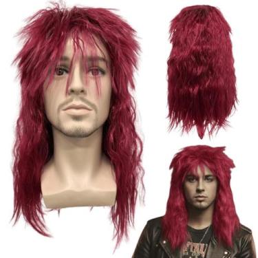 Imagem de Peruca rock heavy metal anos 60 70 80 ondulada vermelha - LIONSWIG