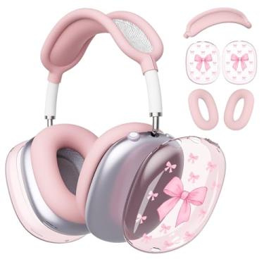 Imagem de BlHMCASE Capa de fone de ouvido para AirPods Max, lindo laço rosa transparente, capa de silicone rosa para fones de ouvido para Apple AirPods Max