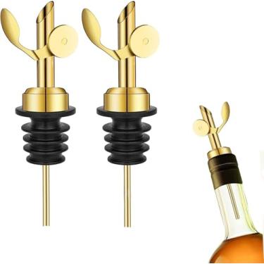 Imagem de Pacote com 2 bicos para bebidas alcoólicas, despejadores de garrafa de licor de aço inoxidável, bico dispensador de azeite de oliva automático, bicos de despejo de álcool para xarope de vinho e