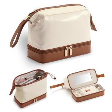 Imagem de Caixa de joias e bolsa de maquiagem Lumayina 2 em 1 com espelho branco