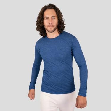 Imagem de Camisa masculina de manga comprida de lã de alpaca: 160 ultraleve, Azul natural, M