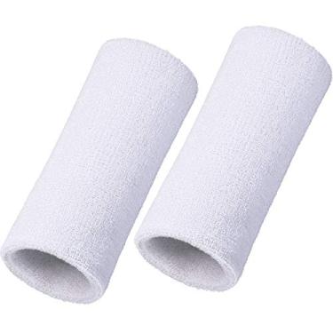Imagem de Pulseira de pulso esportiva de algodão atlético elástico para esportes WILLBOND de 15 cm para esportes 2 peças, Branco