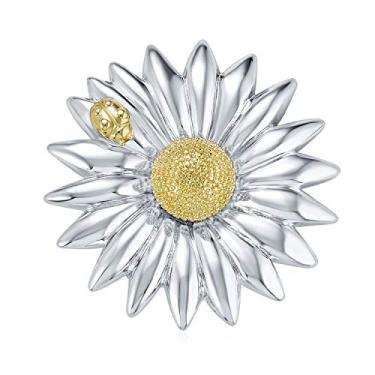 Imagem de Bling Jewelry Broche feminino em dois tons, grande, moderno, joaninha, sol, flor, margarida, cachecol, para mulheres, banhado a ouro prata, Metal