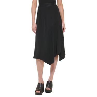 Imagem de DKNY Saia feminina de malha de jérsei mate com sobreposição, preta