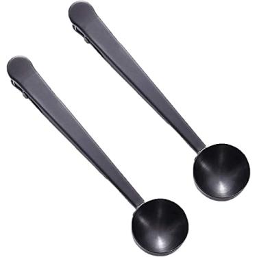 Imagem de Clipe de colher de café 1 colher de sopa de aço inoxidável Colher de café de café de café com alça longa Clipe de saco de vedação multifuncional para chá, café, proteína em pó, bebidas instantâneas, ferramentas de cozinha, 2 pacotes, Preto