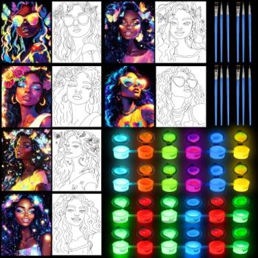 Imagem de Maitys 22 peças, 6 conjuntos de kit de pintura em tela pré-desenhada com tinta que brilha no escuro 20 x 25 cm, pré desenhada para adultos para presentes de dia dos namorados, faça você mesmo, festa