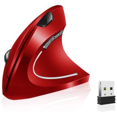 Imagem de Mouse Ergonômico Vertical Óptico sem Fio Reduz a Tensão do Pulso Multifunções e Luz LED, 800, 1600 DPI, VASSINK, Vermelho