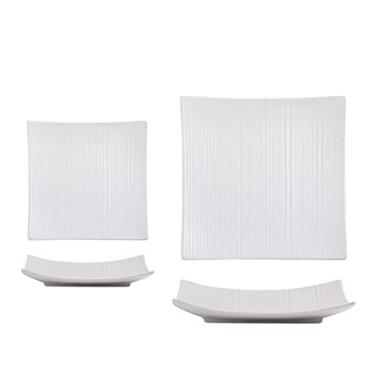 Imagem de Prato de serviço 2 peças pratos de jantar 20 cm pratos de sushi quadrados de cerâmica para salada bife macarrão e aperitivo pratos de servir restaurante, jantar familiar e pratos de festa (cor: branco