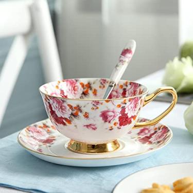 Imagem de GRFIT Caneca Britânica Floral Xícara de Chá Pires Conjunto de Colher Europa Cerâmica Xícara de Café 200ml Porcelana Avançada Café Xícara de Chá Drop Shipping Caneca de Café (Cor: 1 xícara)
