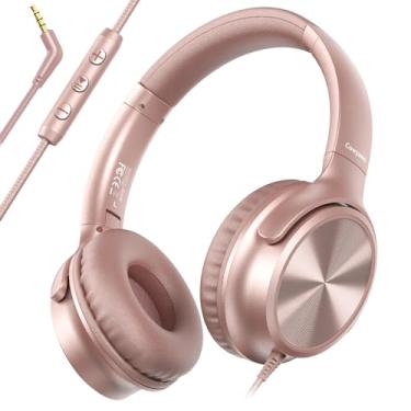 Imagem de Cowyawn Fones de ouvido com fio, fones de ouvido dobráveis com fio de 3,5 mm com microfone, controle de volume, som estéreo HD, fones de ouvido leves para adultos/adolescentes/Chromebooks/laptop