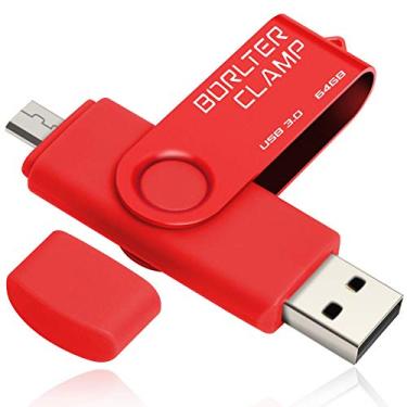 Imagem de BorlterClamp Pen Drive USB 3.0 de 64 GB, pen drive OTG com porta micro USB para smartphone, tablet e computador Android (vermelho)