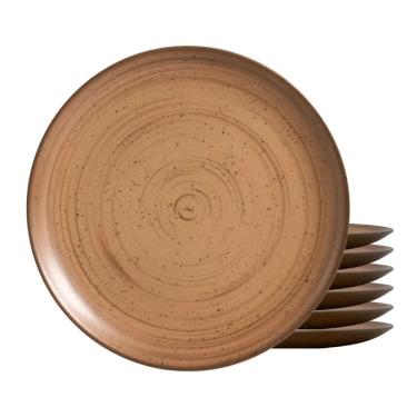 Imagem de Jogo De Pratos Fundo Cerâmica Kit 6 Peças 29Cm Kya Terracota