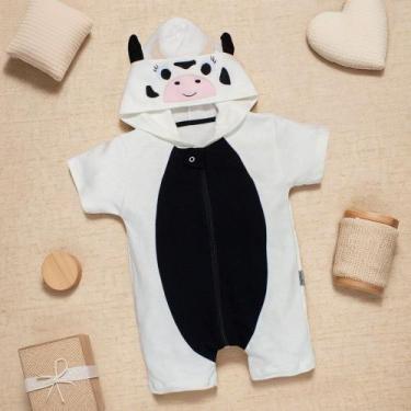 Imagem de Macacão Infantil Curto Com Capuz Bordado Vaquinha Creme - Era Uma Vez,