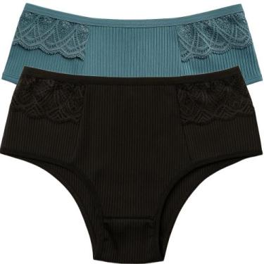 Imagem de Kit 2 Calcinha Canelada Feminina Confortável Pala Dupla Com Renda Ling