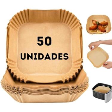 Imagem de Formas Descartáveis p/Air Fryer 50 Unid Quadradas Papel Antiaderente Cozinha Prática