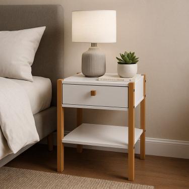 Imagem de Mesa de Cabeceira 1 Gaveta Madeira Maciça Flórida Branco