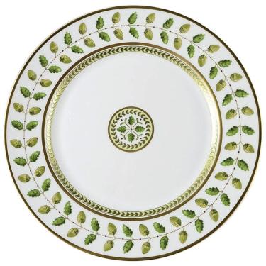 Imagem de Prato Raso para Jantar, Elegância e Praticidade em Sua Mesa com Formato Redondo e Material de Porcelana Premium, Bernardaud, Branco e Verde