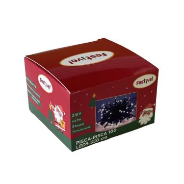 Imagem de Pisca Pisca de Natal 100 Lâmpadas LED Branco Fria Fio Verde 220v - Festive