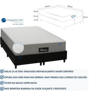 Imagem de Conjunto Cama Box Bipartida 138x188 Casal Suede Fácil Entrega e Montag