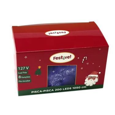 Imagem de Pisca Pisca de Natal 100 Lâmpadas LED Branco Fria Fio Transparente 110v - Festive