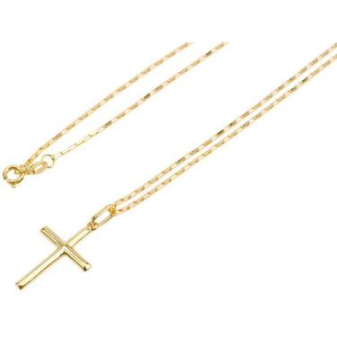 Imagem de Cordão Corrente Cadeado 80cm+ Pingente Crucifixo Ouro 18k750 - DR Jóia