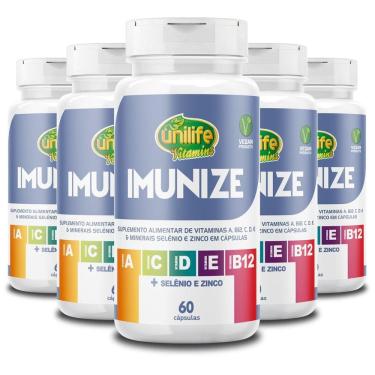 Imagem de Kit 5 Imunize Vitaminas A, C, D, E, B12 Unilife 60 Caps