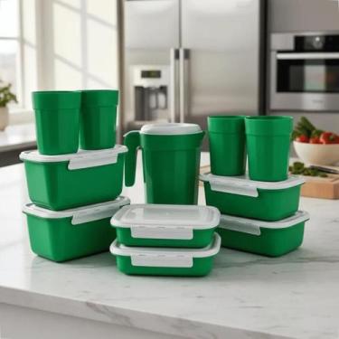 Imagem de Kit Completo Cozinha 11 Peças Plástico Tampa Branca Reutilizável Potes