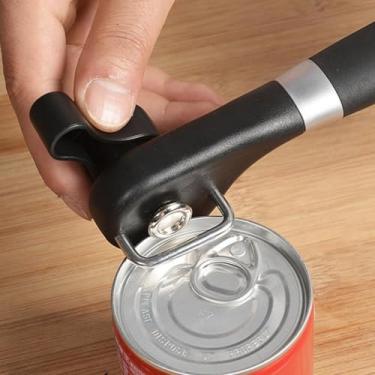 Imagem de 1 abridor de lata de segurança preto, abridor de latas de aço inoxidável, lado de alça única adequado para sala de estar e cozinha