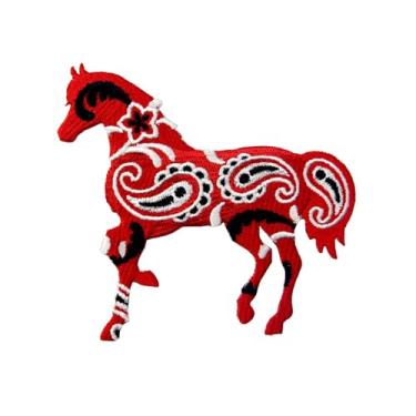 Imagem de Bandana Paisley Cavalo Vermelho Bordado Aplique Ferro no Patch Costurado