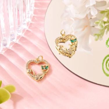 Imagem de 2 pingentes de coração de zircônia de latão 16,5 x 15,5 x 3 mm com anel de salto, coração banhado a ouro 18K real com pingente de gato para colar faça você mesmo, pulseira, suprimentos para fabricação