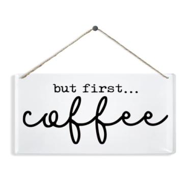 Imagem de But First Coffee Sign para decoração de estação de café, decoração de bar de café, decoração acrílica para pendurar na parede, placa decorativa de parede, decoração de cozinha de casa de fazenda