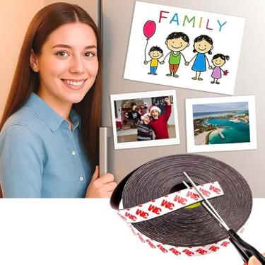 Imagem de Fita magnética (1,27 cm de largura x 3 m de comprimento), tira magnética cortável com suporte adesivo, fitas magnéticas flexíveis cortáveis para geladeira de cozinha, quadros brancos de escritório de