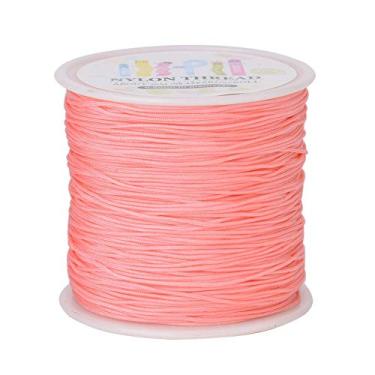 Imagem de 98 metros 0,8 mm fio trançado de contas de nylon corda de macramê chinês com carretel de plástico (coral claro)