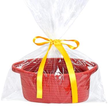 Imagem de Cesta de armazenamento pequena com saco de presente e fita, mini cesta, linda cesta de tecido de corda de algodão, cesta de prateleira, cesta decorativa boho, cesta de presente vazia