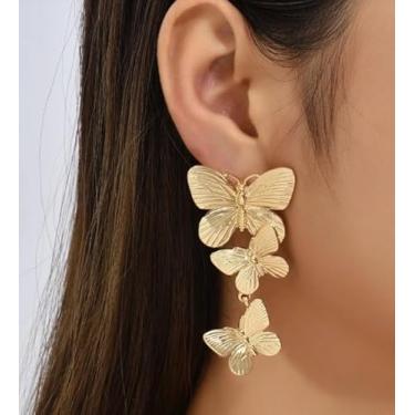 Imagem de Brincos pendentes de borboleta banhados a ouro feminino criativo delicado temperamento pingente brinco moderno requintado acessórios de orelha joias presente para o dia das mães dia dos namorados