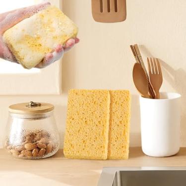 Imagem de Esponja de limpeza de celulose comprimida que não arranha para cozinha, lavar louça, lavagem de carro, esponja ecológica (pacote com 2)