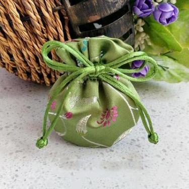 Imagem de Only My Live Home Linda mini bolsa de presente de brocado de seda luxuosa com cordão chinesa boa sorte sachê joias brincos anel bolsa de armazenamento (verde (5 peças))