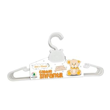 Imagem de Kit Com 5 Cabides Infantil Para Roupas De Crianças Ursinho Bebê E Mamãe (Branco)
