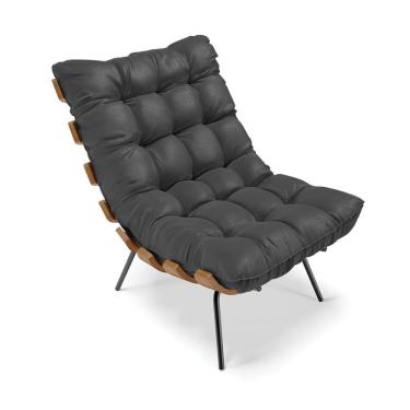 Imagem de Poltrona Costela Corino Preto Base Metálica Preto - D'Rossi