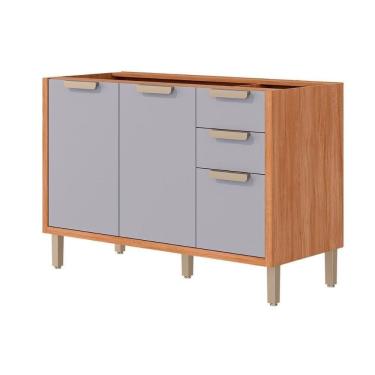 Imagem de Gabinete De Cozinha Modulado Balcão S- Tampo Eloise C- 2 Portas E 3 Gavetas 120cm Cinam...