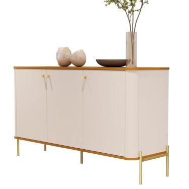 Imagem de Aparador Buffet Tucupí Sala Com 3 Portas E Pés De Metal Off White-nature-dourado