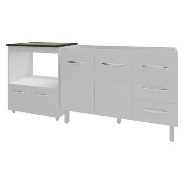 Imagem de Balcão Armário Cozinha Gabinete De Pia 120 Cm Bruna E Balcão Para Fogão Cooktop 5 E Forno Bocas Evelyn Branco