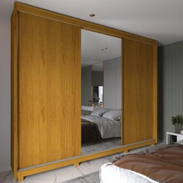 Imagem de Guarda Roupa Casal Flex com Espelho 3 Portas de Correr e Pés Em MDF Pl