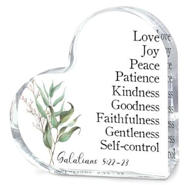 Imagem de Decoração Cristã Gálatas 5:22-23 Fruto do Espírito Decoração Sinal Acrílico em Forma de Coração Placa de Acrílico Casa de Fazenda Cristã para Sala de Estar Decorativa Cristãos Verso Bíblico Arte de