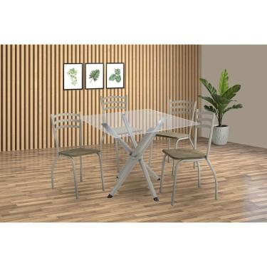 Imagem de Kit 4 Cadeiras Sala Jantar Volga C- Tampo De Vidro 90cm E 4 Cadeiras Portugal Niquel - Courano Capuccino - Kappesberg
