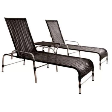 Imagem de 2 Espreguiçadeiras Catar E Mesa Garden Regulável Trama Preto