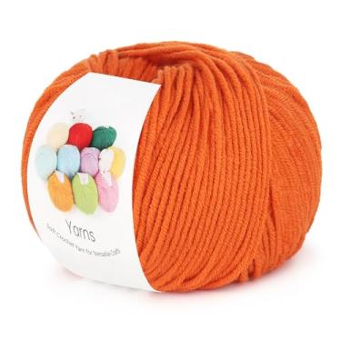 Imagem de Katech Fio de algodão para crochê - 55% algodão 45% acrílico - 4 médios (penteado) - fio de algodão de leite super macio - ótimo kit inicial de crochê e tricô para artesanato colorido (laranja)