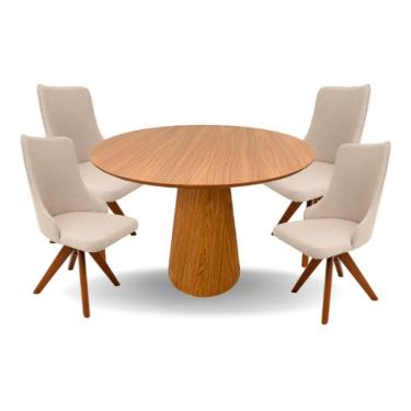 Imagem de Conjunto Mesa De Jantar Cone 110 Cm Freijó Com 4 Cadeiras Roma Giratória Cor Marrom