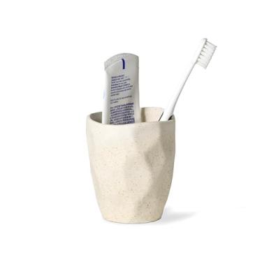 Imagem de YURIAERY Suporte de escova de dentes de cerâmica áspera bege salpicado, copo de banheiro de cerâmica ondulada fosca de 10 cm para escovas de dentes, navalhas, organizador de bancada, suporte de caneta